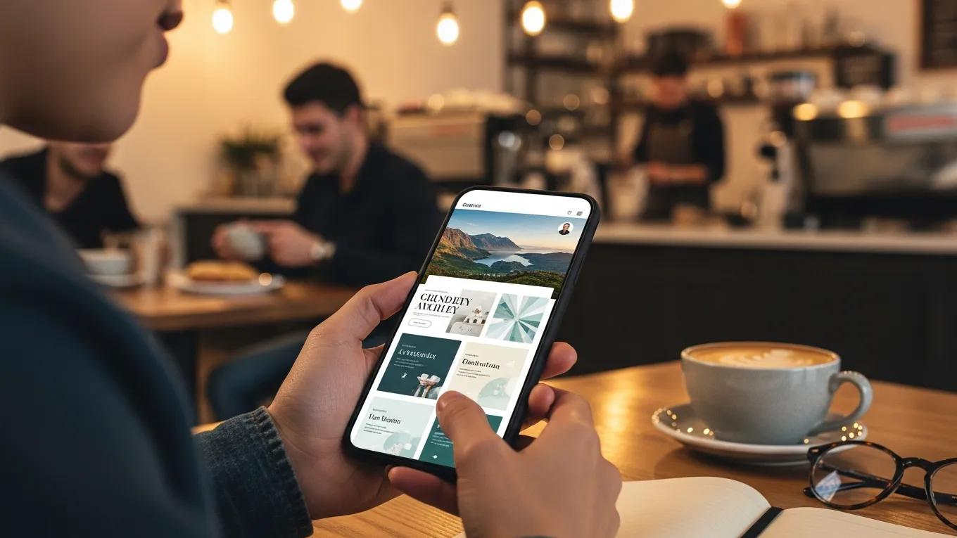 User engaging with a mobile device in a cozy café, illustrating best practices for user experience
