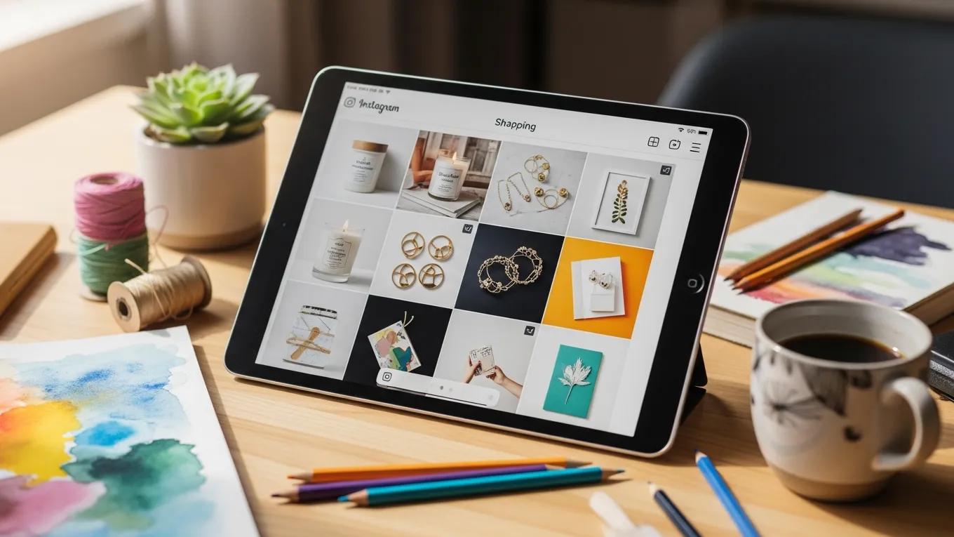 Visual representation of small business using Instagram shopping features on tablet